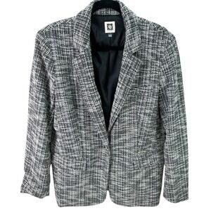 Anne Klein Bouclé Tweed Blazer Jacket Black White Textured Lined Women's Large